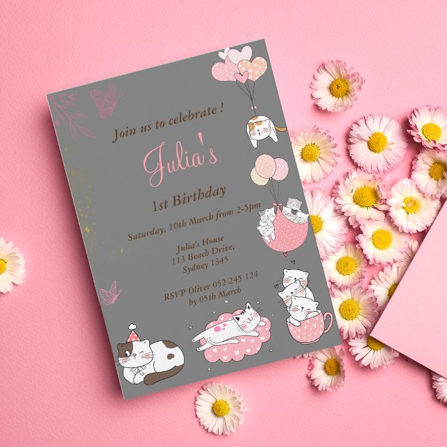invitación de cumpleaños de bebé de gatita (Subido por el creador)