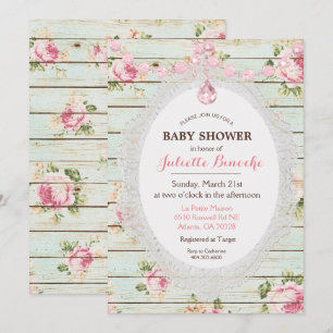 Invitación de Cumpleaños de Bebé de Madera Floral 