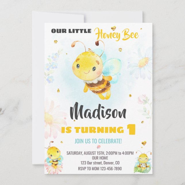 Invitación de cumpleaños de bebe de miel chica de  (Anverso)
