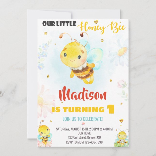 Invitación de cumpleaños de bebe de miel chica de  (Anverso)
