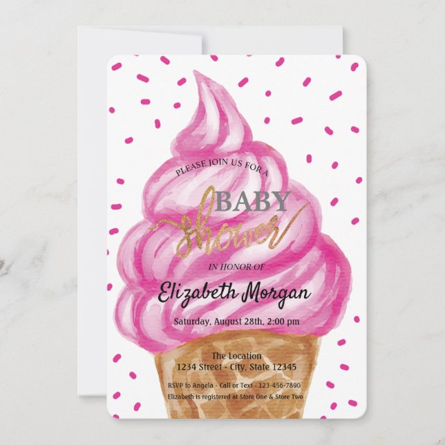  Invitación de Cumpleaños de Bebé Dulces Cono de H (Anverso)