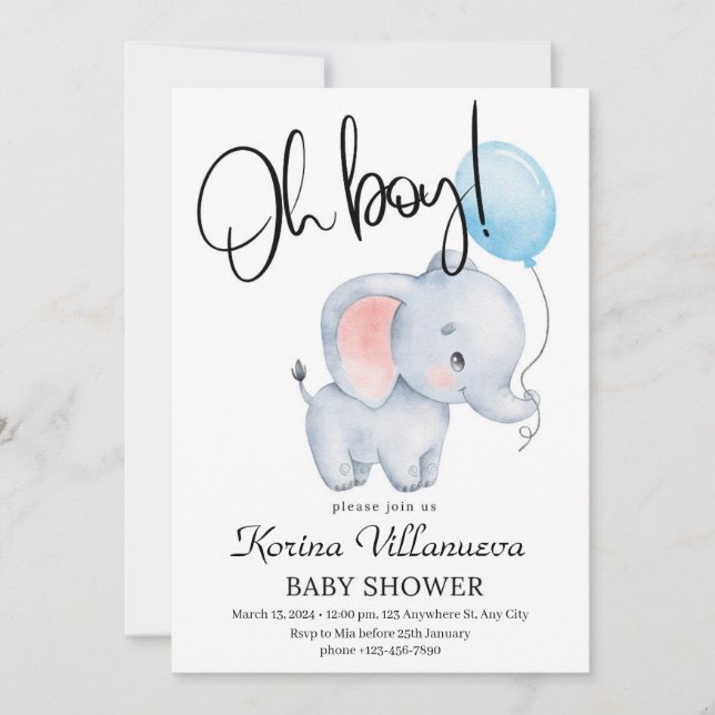 invitación de cumpleaños de bebé elefante lindo gl (Anverso)