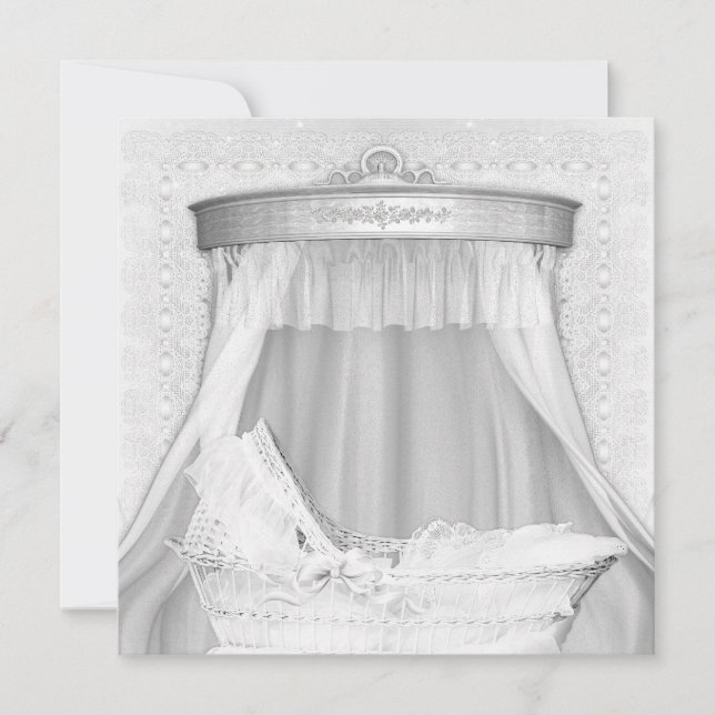 Invitación de cumpleaños de bebé elegante blanco p (Anverso)
