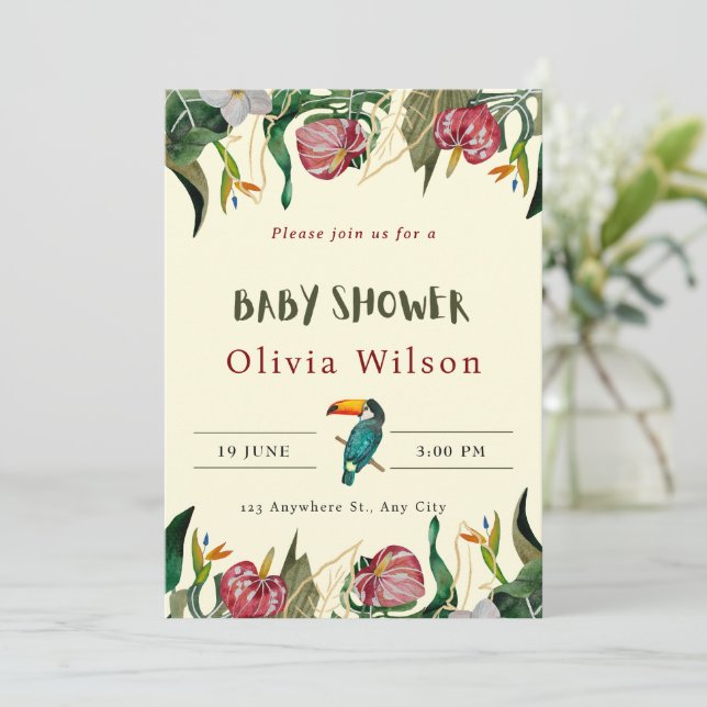 Invitación de Cumpleaños de Bebé Floral Bonito Bei (Anverso de pie)