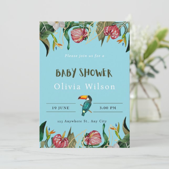 Invitación de cumpleaños de bebé floral linda beig (Anverso de pie)