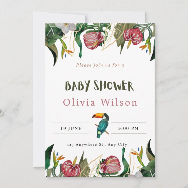 Invitación de cumpleaños de bebé floral lindo beig (Anverso)