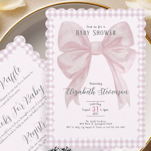 Invitación de Cumpleaños de Bebé Niña con Lazo Ros