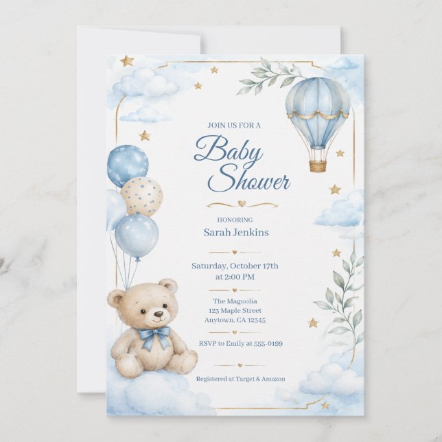 Invitación de Cumpleaños de Bebé Niño Bosque Acuar (Anverso)