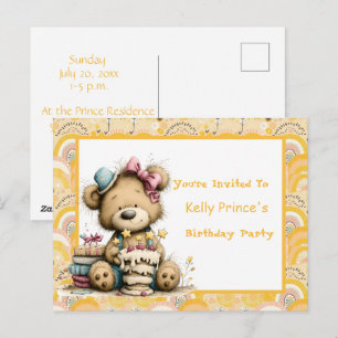 Invitación de cumpleaños de bebé niño con osito de