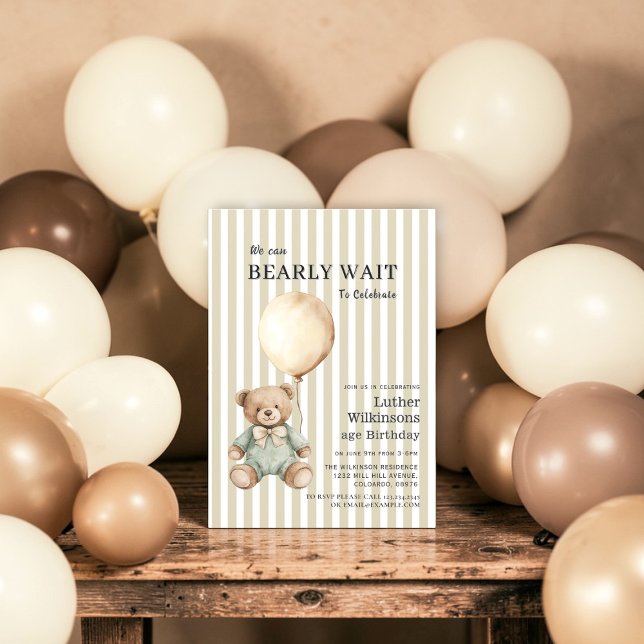 Invitación de cumpleaños de bebé niño con oso de p (Subido por el creador)