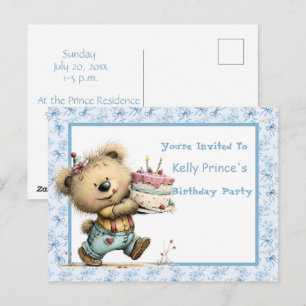 Invitación de cumpleaños de bebé niño Oso de peluc