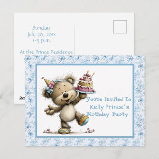 Invitación de cumpleaños de bebé niño Oso de peluc