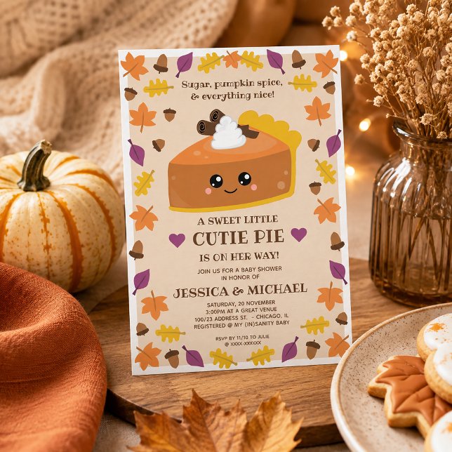 Invitación de Cumpleaños de Bebé Otoño Cutie Pie (You’ll definitely want a piece of this cutie pie baby shower invitation.)