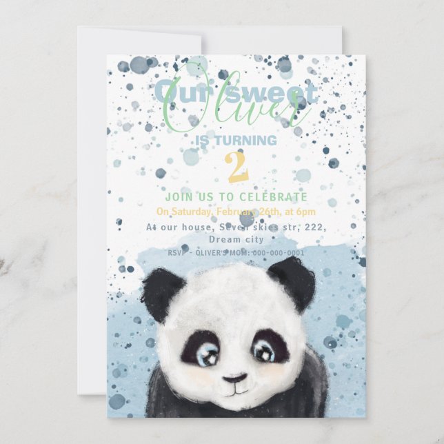 Invitación de cumpleaños de bebé panda (Anverso)