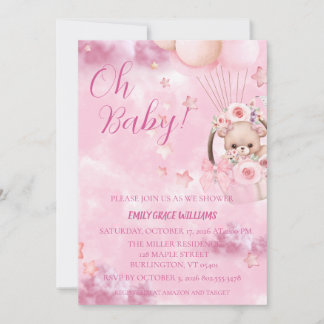 Invitación de Cumpleaños de Bebé Rosa Adorable