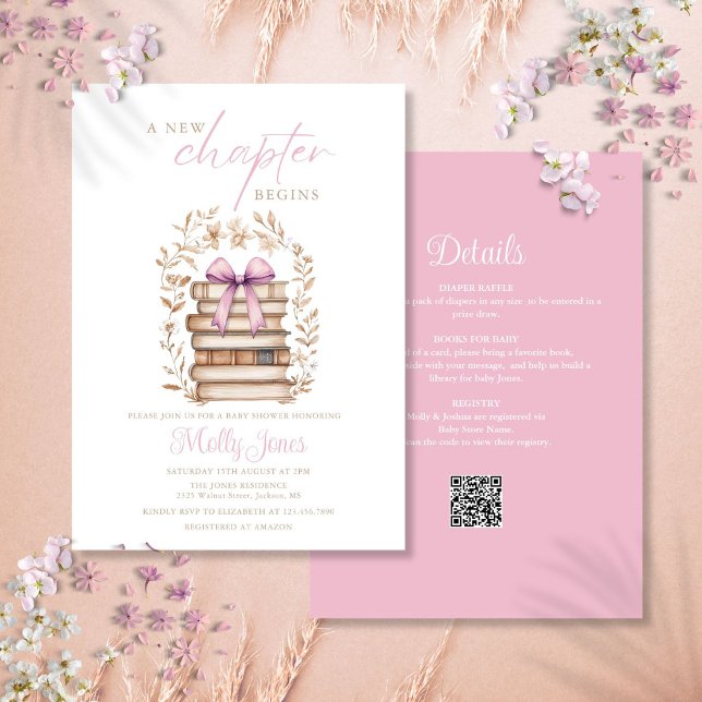 Invitación de Cumpleaños de Bebé Rosa Historia de  (New Chapter Storybook Pink Baby Shower All In One Invitation)