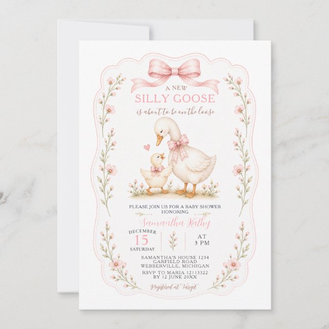 Invitación de Cumpleaños de Bebé Silly Goose con L (Anverso)