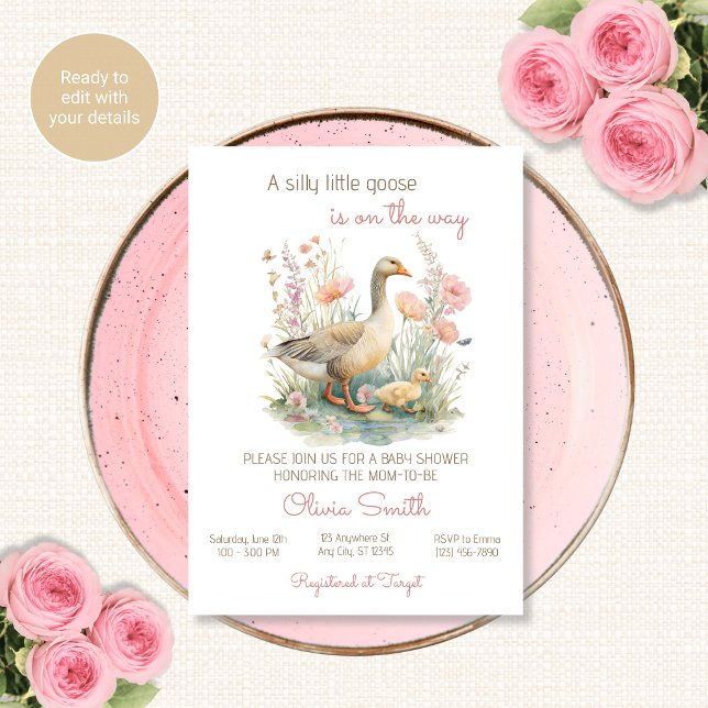 Invitación de Cumpleaños de Bebé Silly Goose Flora (Subido por el creador)