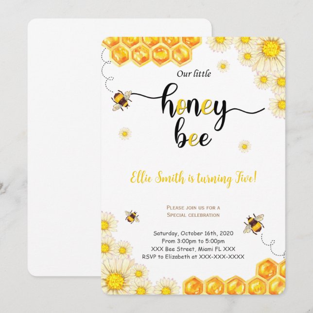 Invitación de cumpleaños de Bee (Anverso / Reverso)