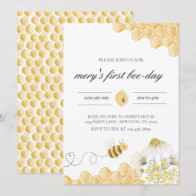 Invitación de cumpleaños de Bee (Anverso / Reverso)