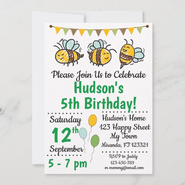 Invitación de cumpleaños de Bee (Anverso)