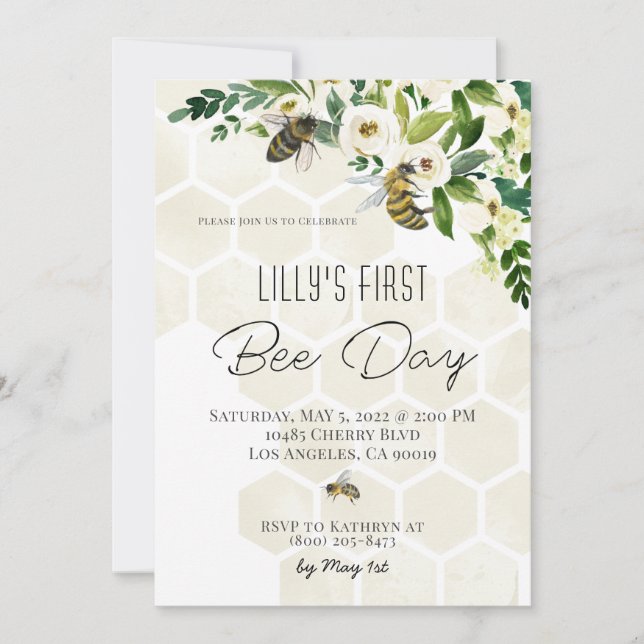 Invitación de cumpleaños de Bee Day (Anverso)