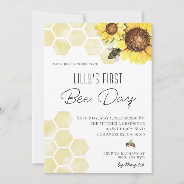 Invitación de cumpleaños de Bee Day (Anverso)