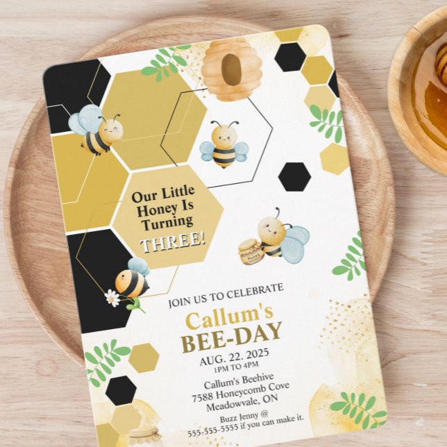 Invitación de cumpleaños de Bee Day (Bee theme kid's birthday invitation)