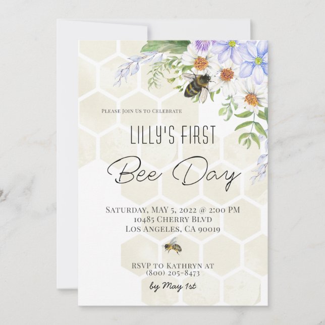 Invitación de cumpleaños de Bee Day (Anverso)