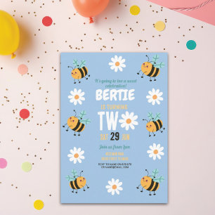 Invitación de cumpleaños de Bee Fiesta Daisy Azul 