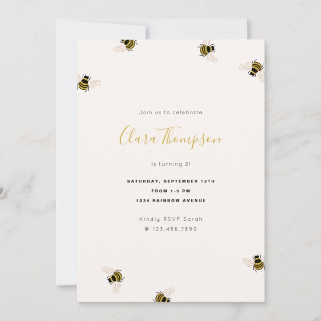 Invitación de cumpleaños de beis de miel para niño (Anverso)
