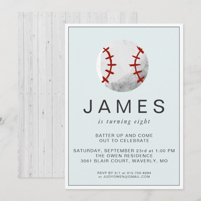 Invitación de cumpleaños de béisbol (Anverso / Reverso)