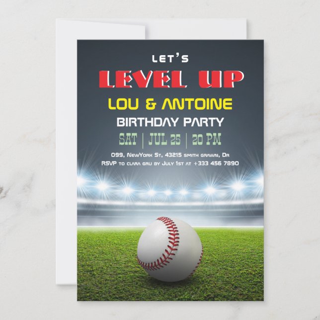 Invitación de Cumpleaños de Béisbol (Anverso)
