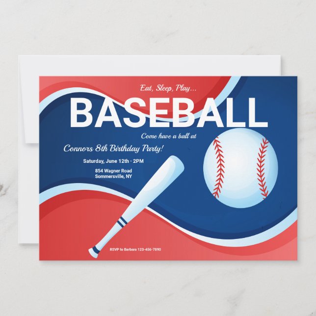 Invitación de cumpleaños de béisbol (Anverso)