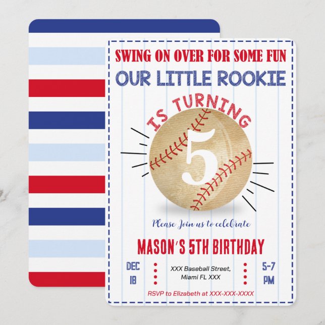 Invitación de cumpleaños de béisbol (Anverso / Reverso)