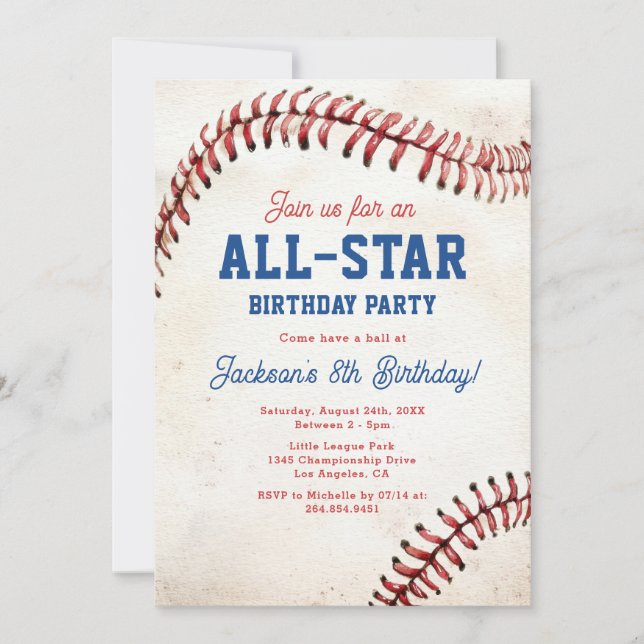 Invitación de cumpleaños de béisbol All-Star (Anverso)