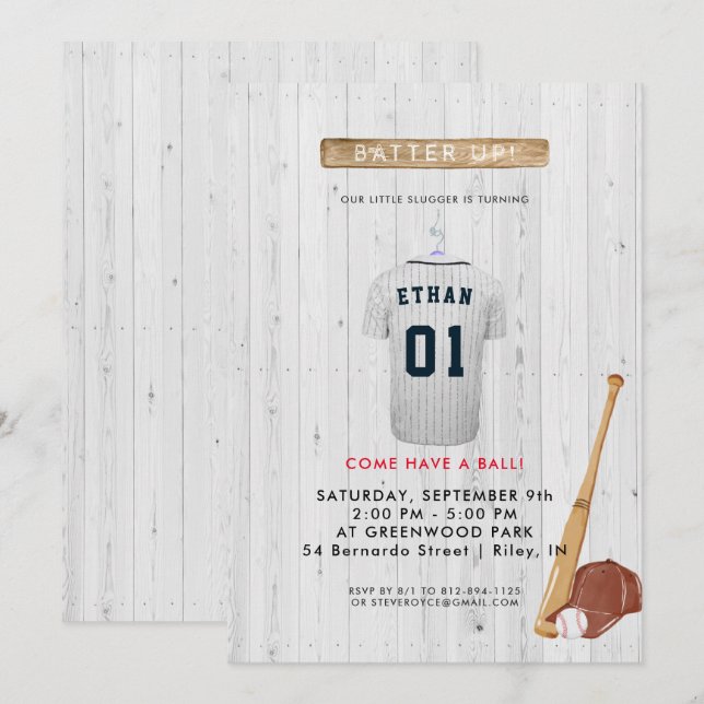 Invitación de cumpleaños de béisbol Batter Up (Anverso / Reverso)