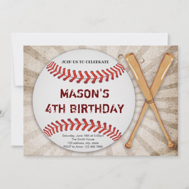 Invitación de cumpleaños de béisbol completo (Anverso)