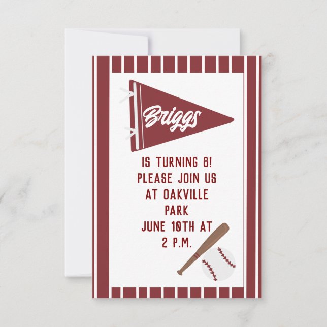 invitación de cumpleaños de beisbol de pinstripe r (Anverso)
