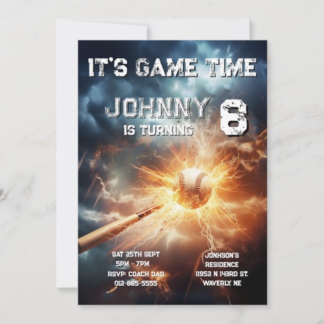 Invitación de cumpleaños de béisbol editable (Anverso)