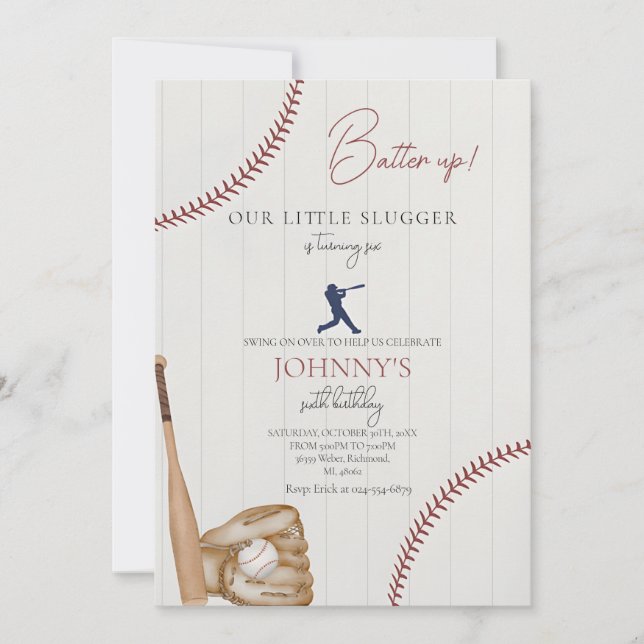 Invitación de cumpleaños de béisbol editable (Anverso)