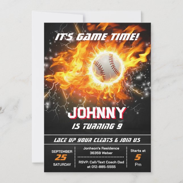 Invitación de cumpleaños de béisbol editable (Anverso)