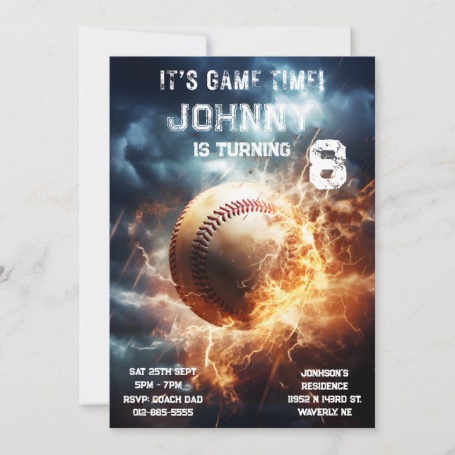 Invitación de cumpleaños de béisbol editable (Anverso)