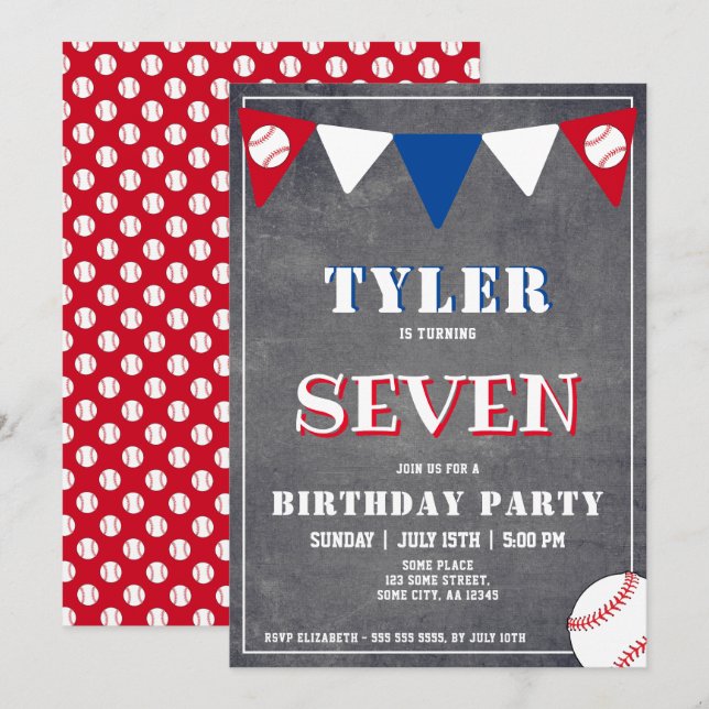 Invitación de cumpleaños de béisbol en pizarra de  (Anverso / Reverso)