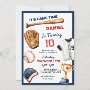 Invitación de cumpleaños de béisbol Es hora del ju