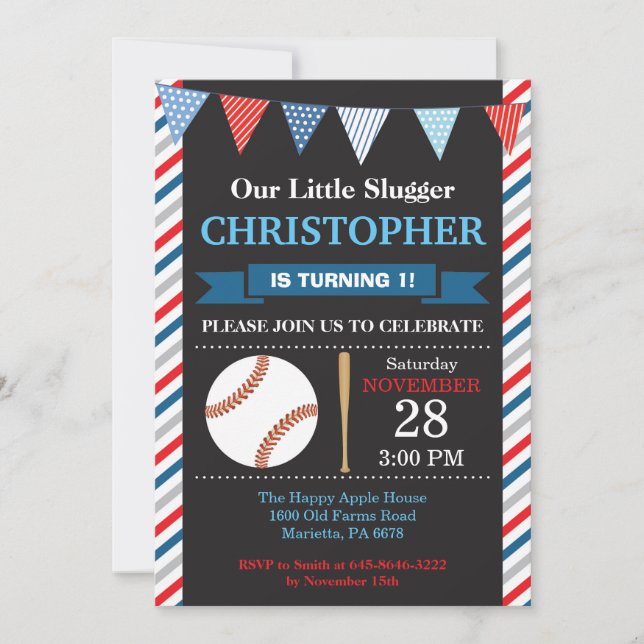Invitación de cumpleaños de béisbol Fiesta de cump (Anverso)
