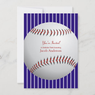 Invitación de cumpleaños de béisbol (franjas azule