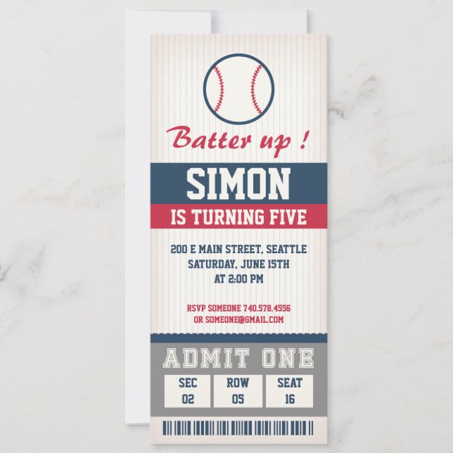 Invitación de cumpleaños de béisbol Niños de fiest (Anverso)