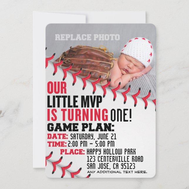 Invitación de cumpleaños de Béisbol "Nuestro peque (Anverso)