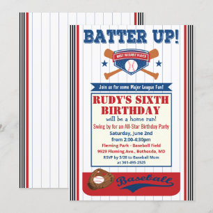 Invitación de cumpleaños de béisbol para cualquier